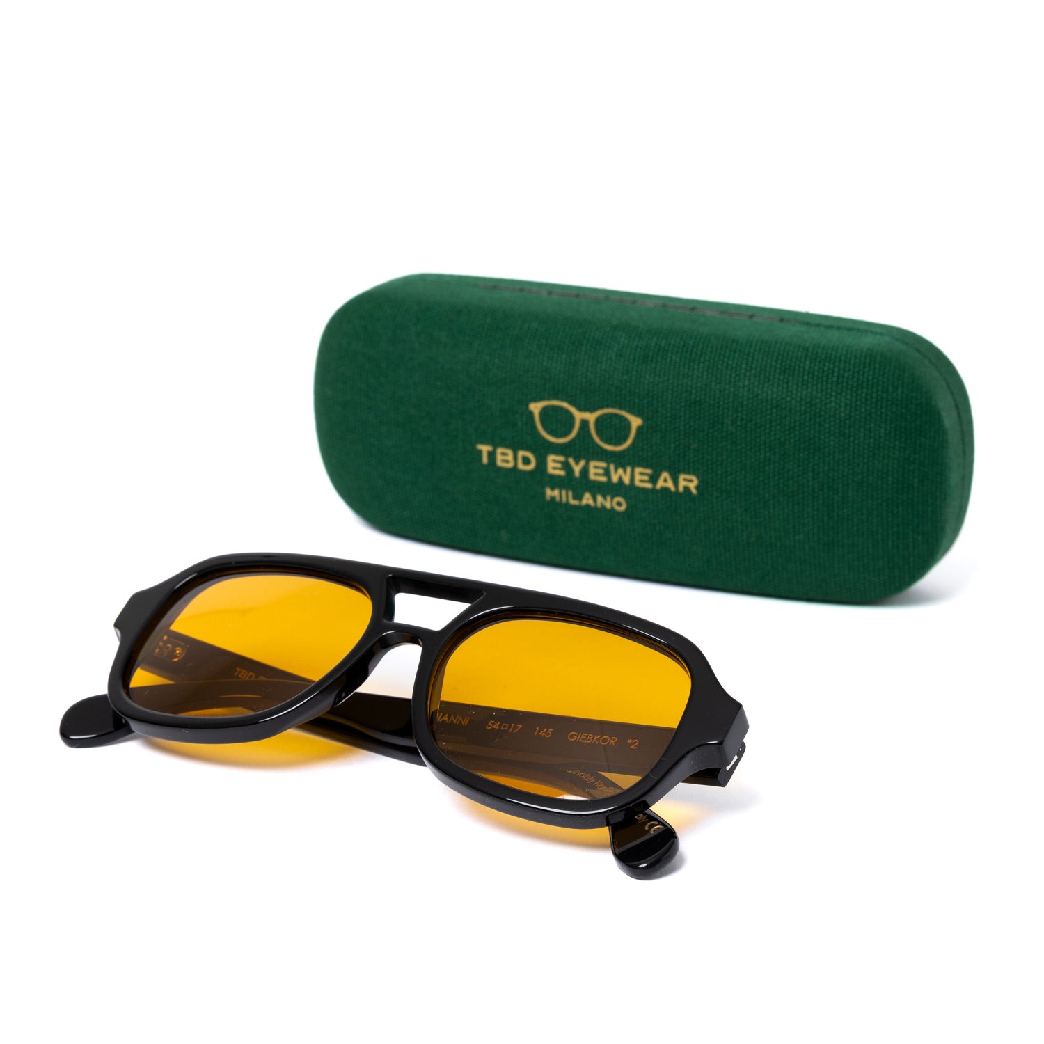 Sonnenbrille "GIANNI Black" mit safrangelben Gläsern - Handarbeit